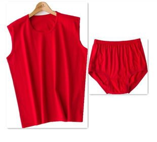 本命年红色背心女纯棉老人无袖汗衫内衣老太太红色中老年妈妈打底