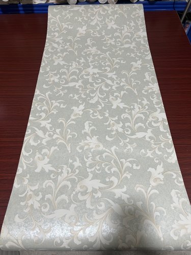 美式复古壁纸欧式壁纸灰绿珠光卷叶草纹壁纸客厅卧室书房纯纸墙纸