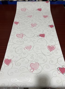 美式复古壁纸法式田园壁纸粉色爱心女孩房上下墙大面积纯纸墙纸