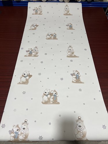 美式复古壁纸白色底小熊卡通图案儿童房大面积满铺上下墙纯纸壁纸