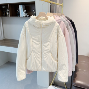 羊毛轻暖棉服女秋冬2026新款洋气短款连帽休闲棉袄轻薄保暖外套女