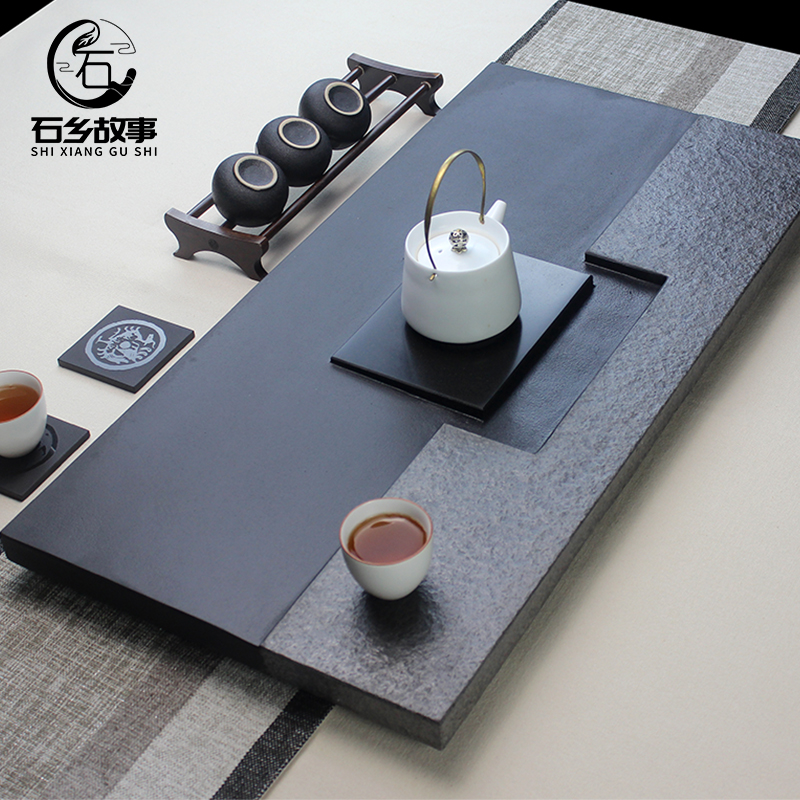 整块乌金石茶盘家用简约大号天然2025新款轻奢石头现代办公室茶台
