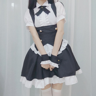 日系女仆黑白 小兔子耳朵燕尾黑暗连衣裙 俏皮lolita蓬蓬裙