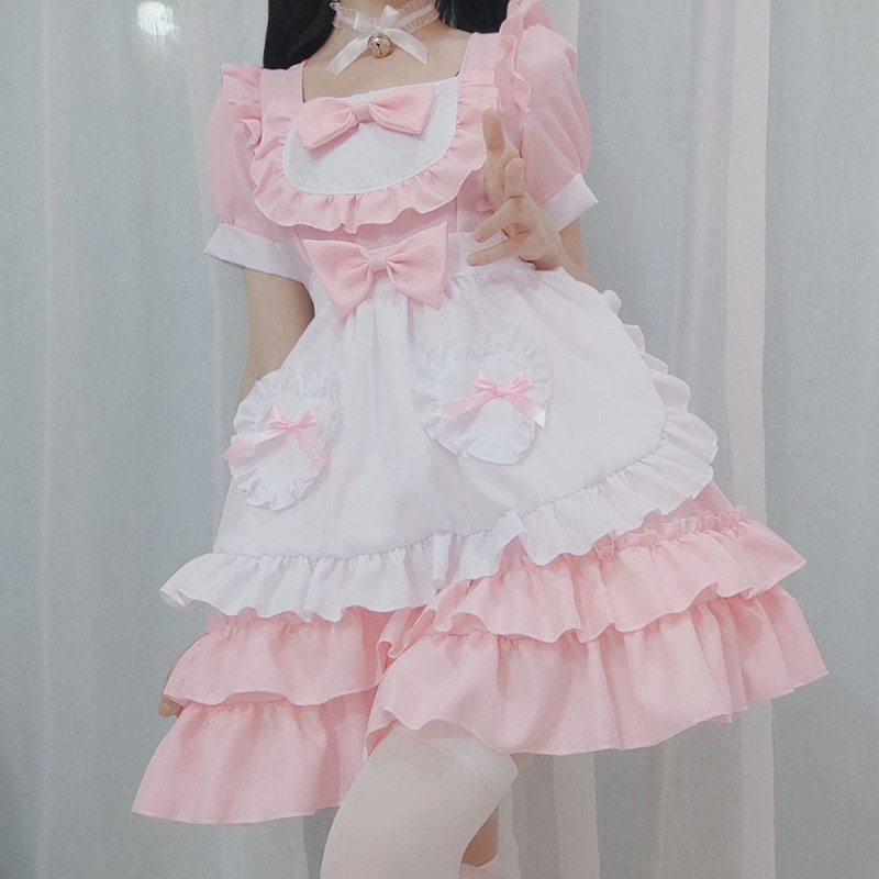 cosplay日系软妹女仆装连衣裙清纯可爱粉色女佣制服套装角色扮演