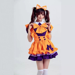 日本动漫女佣女仆装cosplay橙色萝莉洛丽塔公主裙餐厅工作服套装