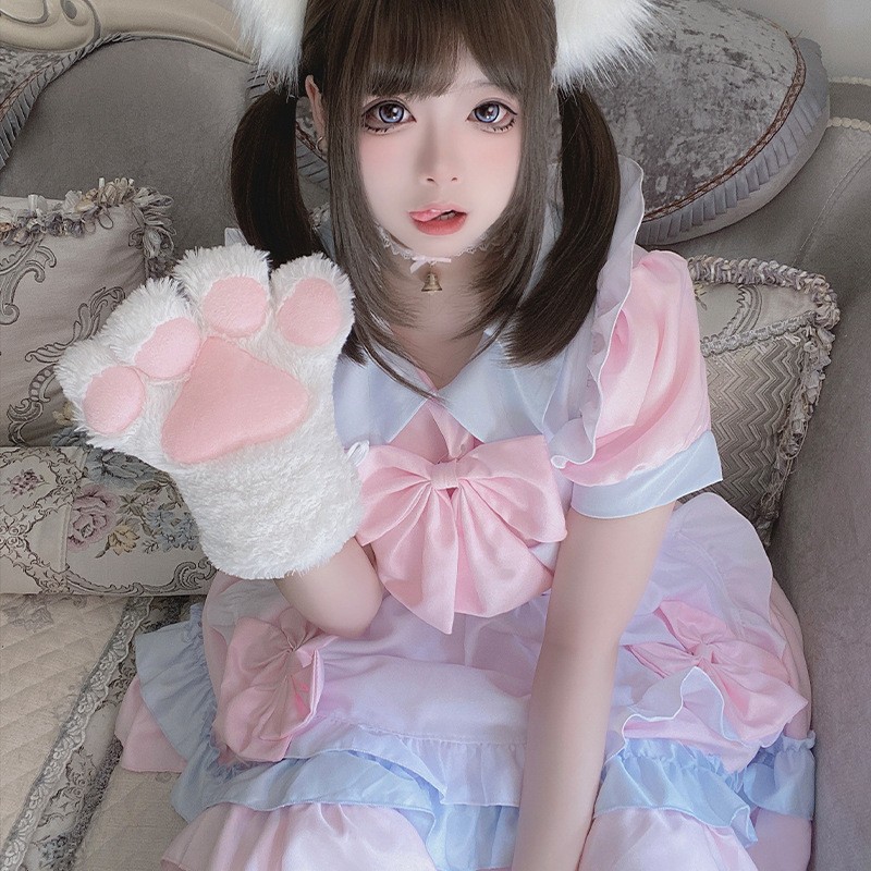 cosplay日常可爱Lolita女装萝莉塔套装连衣裙超萌粉蓝女仆装