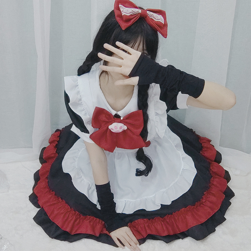 万圣节黑红款女仆装黑暗系学院风
