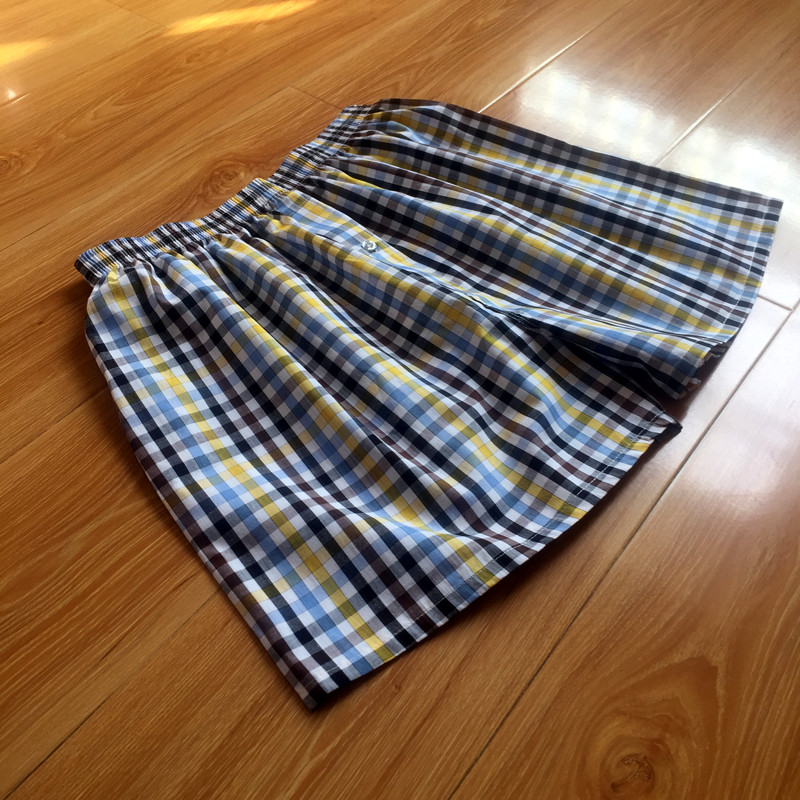 透气格子平角大码运动居家睡裤