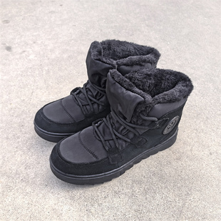 外单出口加绒保暖雪地靴女冬户外防寒系带毛绒内里黑白色短靴棉鞋
