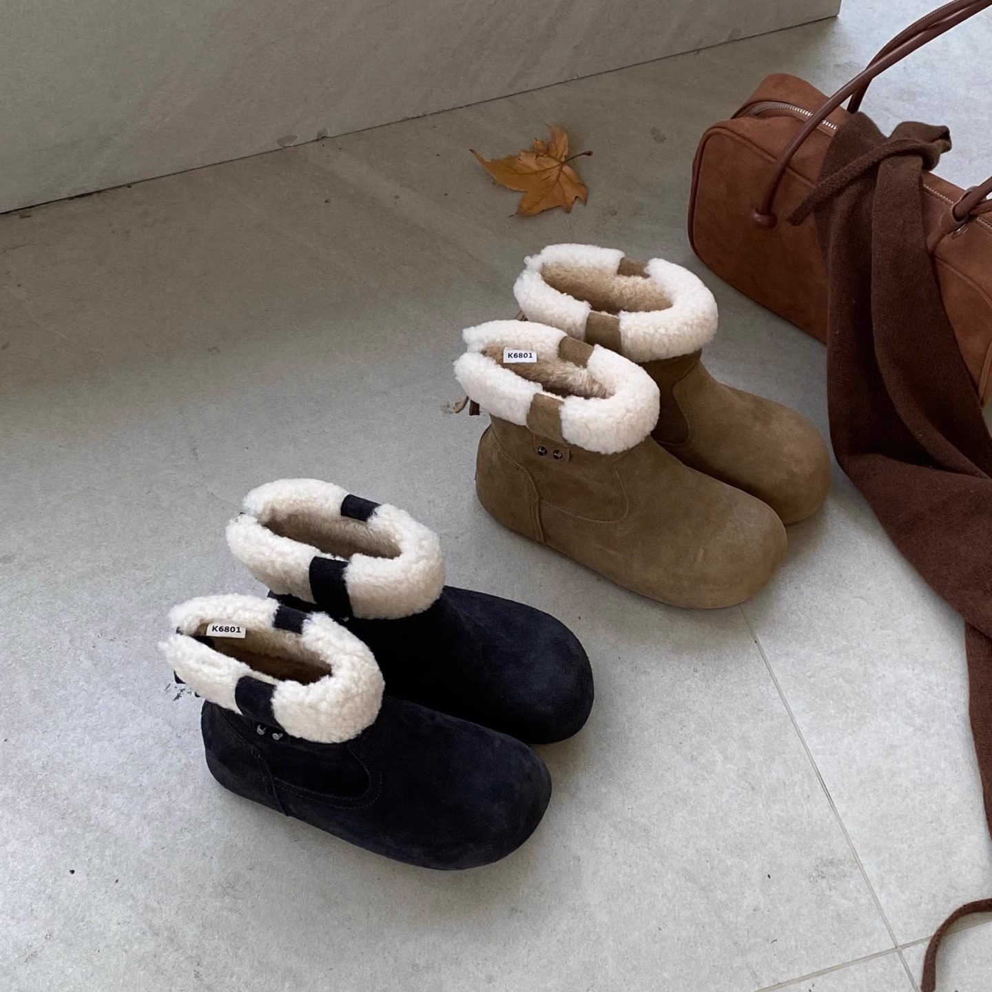 磨砂真皮羊毛厚底大头马丁靴女2025冬季新款复古平底勃肯短靴棉鞋