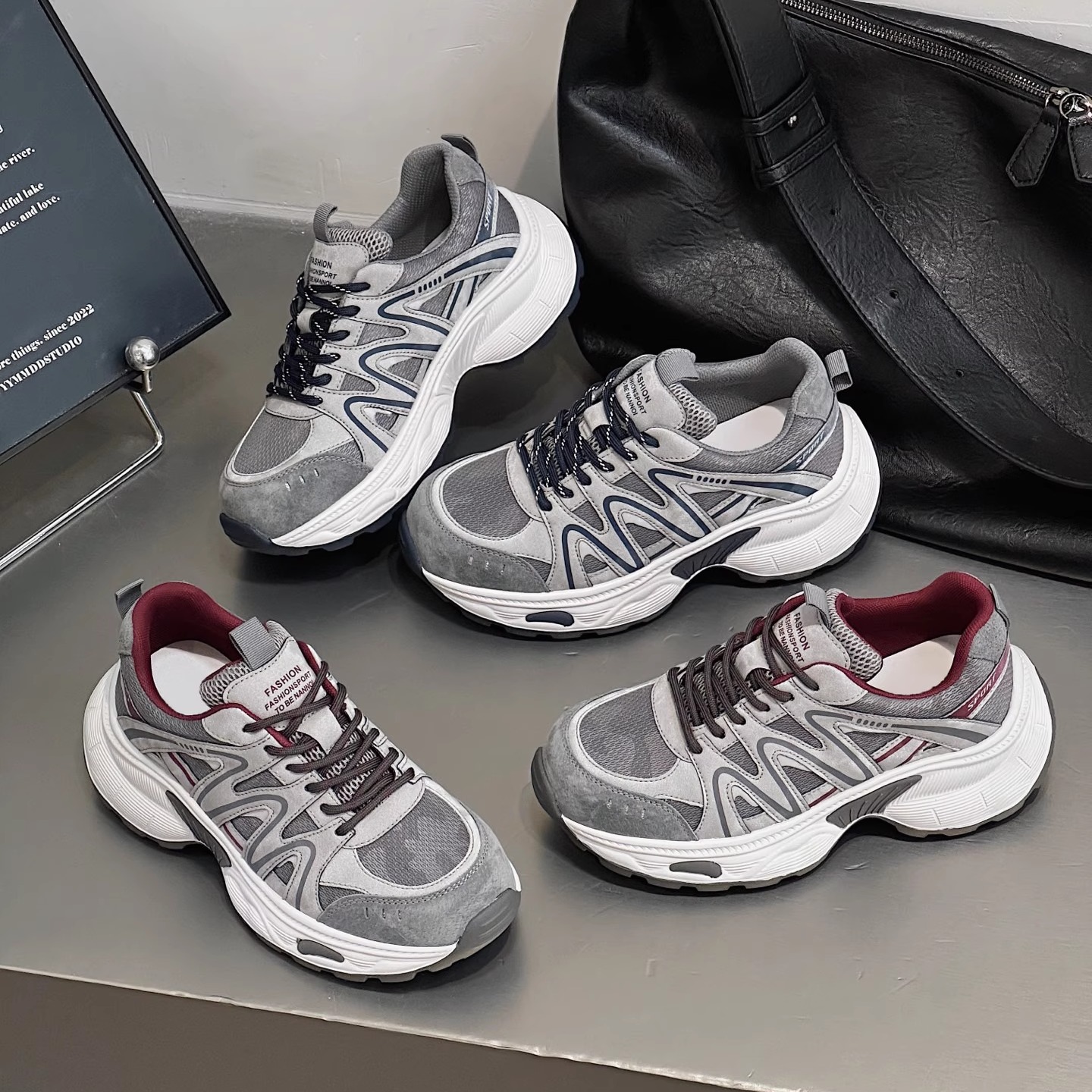 2025秋季新款真皮厚底增高老爹鞋女百搭休闲运动鞋轻便软底单鞋潮