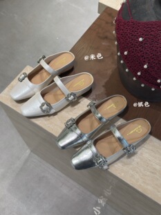 2026春夏新款 复古方头一字扣带玛丽珍单鞋 女浅口平底包头拖鞋 法式