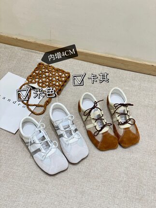 2026新款芭蕾风德训鞋女复古蓝色平底网面浅口单鞋休闲运动鞋女鞋
