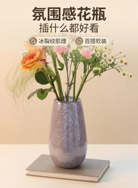 ins紫色纹理小口鲜花玻璃工艺品卧室水培 花瓶新款北欧风插花花器