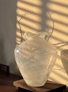 2025新款白色宋代美学白色侘寂风玻璃花瓶高级感小众摆件桌面花瓶