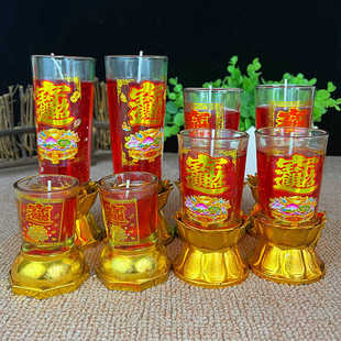 整箱批发】旺旺水晶酥油烛莲花底座拜神供佛乔迁无烟防风玻璃杯烛