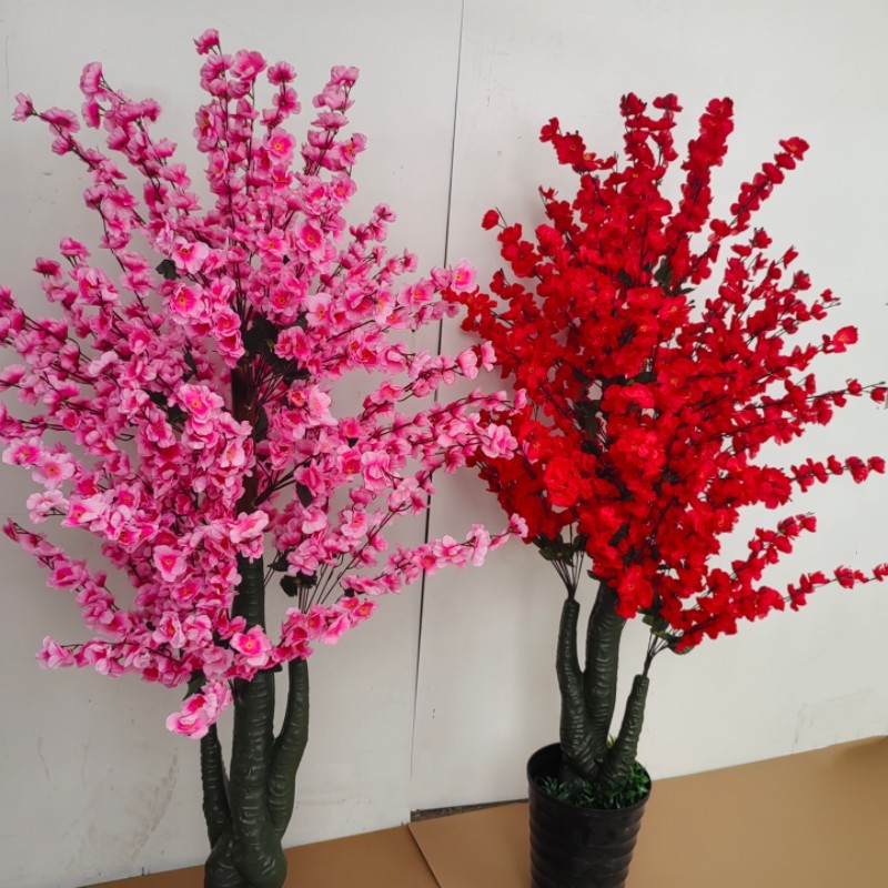 假花桃花树装饰花盆景绿植摆件梅花盆栽办公室内假树植物摆设绢花