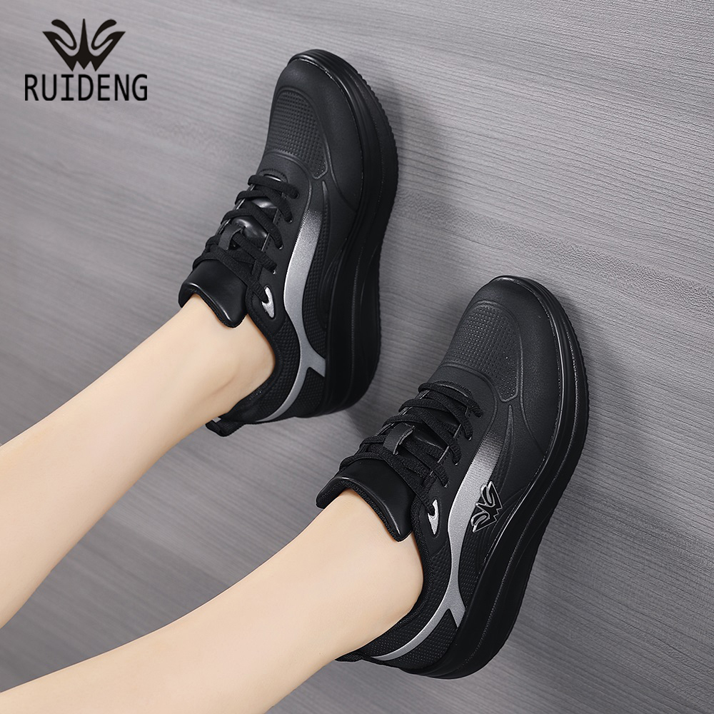 睿登休闲运动鞋皮面防水百搭广场舞舞鞋轻便旅游鞋子女2025冬季新