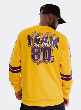 绝版正品美潮 MITCHELL & NESS 洛杉矶湖人队印花圆领抓绒卫衣