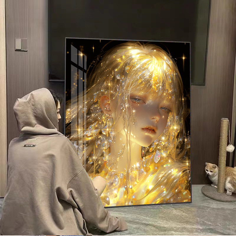 太阳女孩钻石画2026新款卧室轻奢高级感十字绣水钻全钻带框点贴画