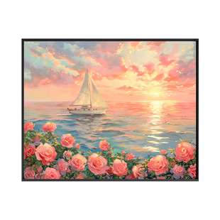 帆船花卉 数字油画diy手工手绘画画填色丙烯油彩涂色填画高级感