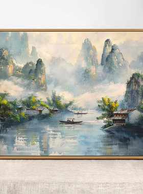 中式山水风景数字油画diy手绘画画填色高级感丙烯油彩涂色填充画
