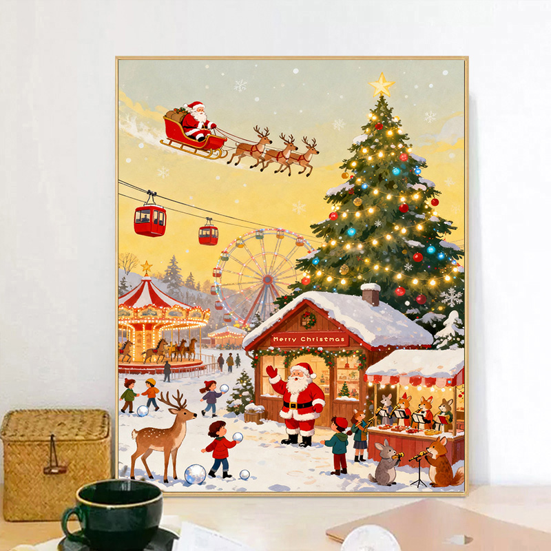 圣诞街景diy数字油画手工填色