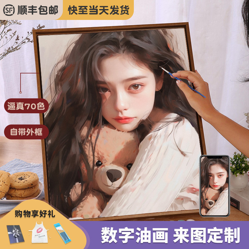 diy数字油画定制手绘画画填色真人照片丙烯人物画像填充涂色礼物