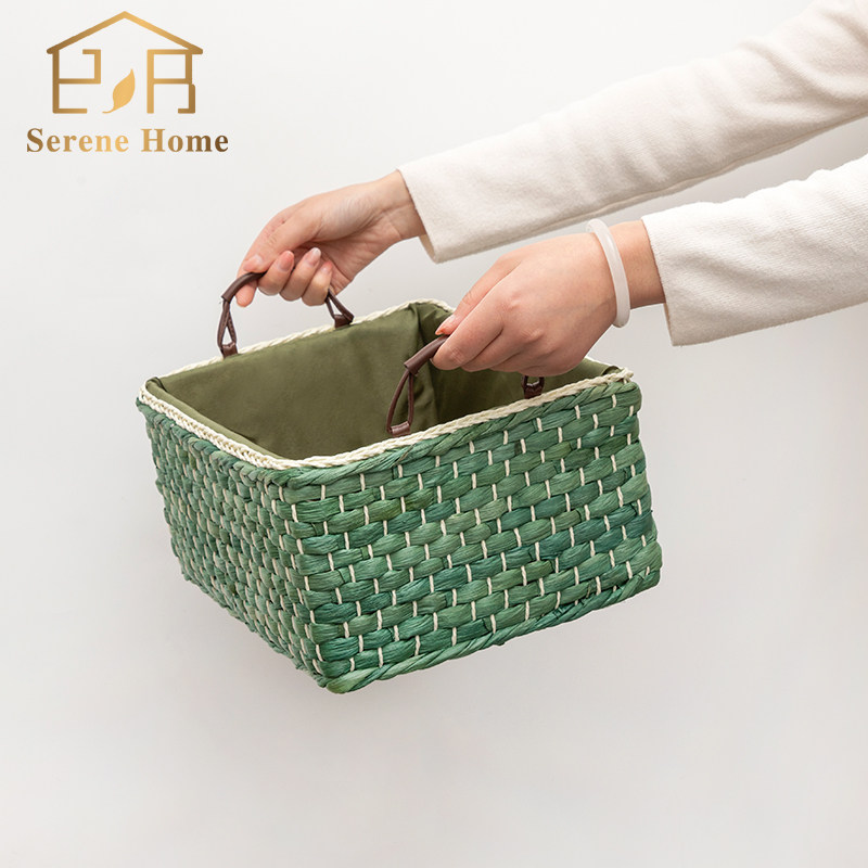 藤编收纳筐桌面收纳盒编织高颜值客厅茶几玄关零食小杂物储物盒子