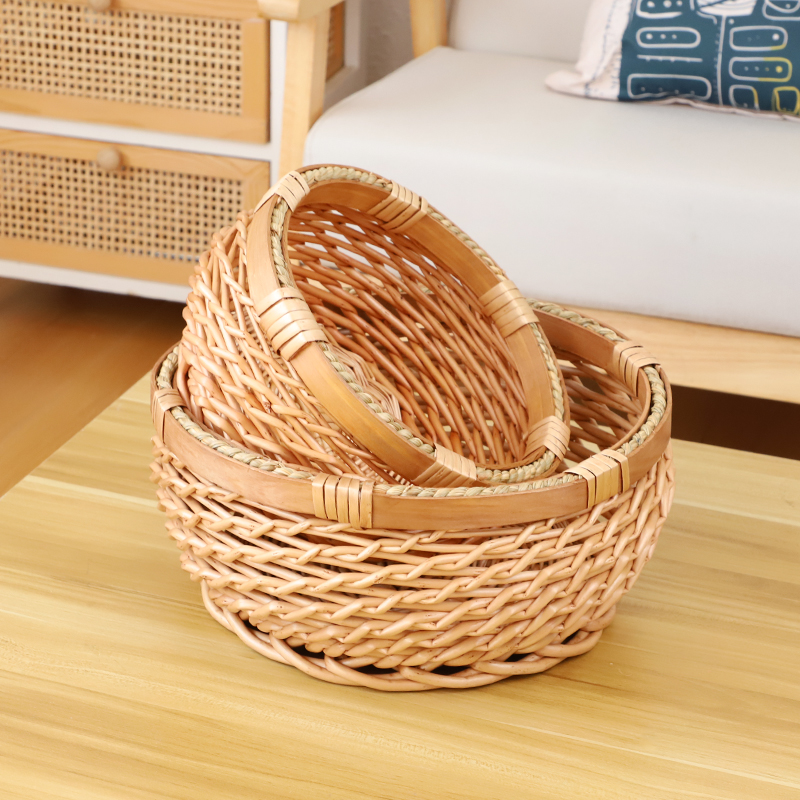 馒头筐柳编家用馍筐面包篮子水果鸡蛋收纳篮编织筐田园藤编收纳筐