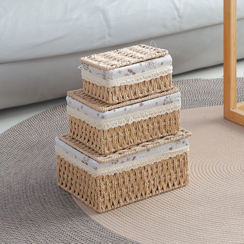 宜然家居纸绳带盖收纳筐