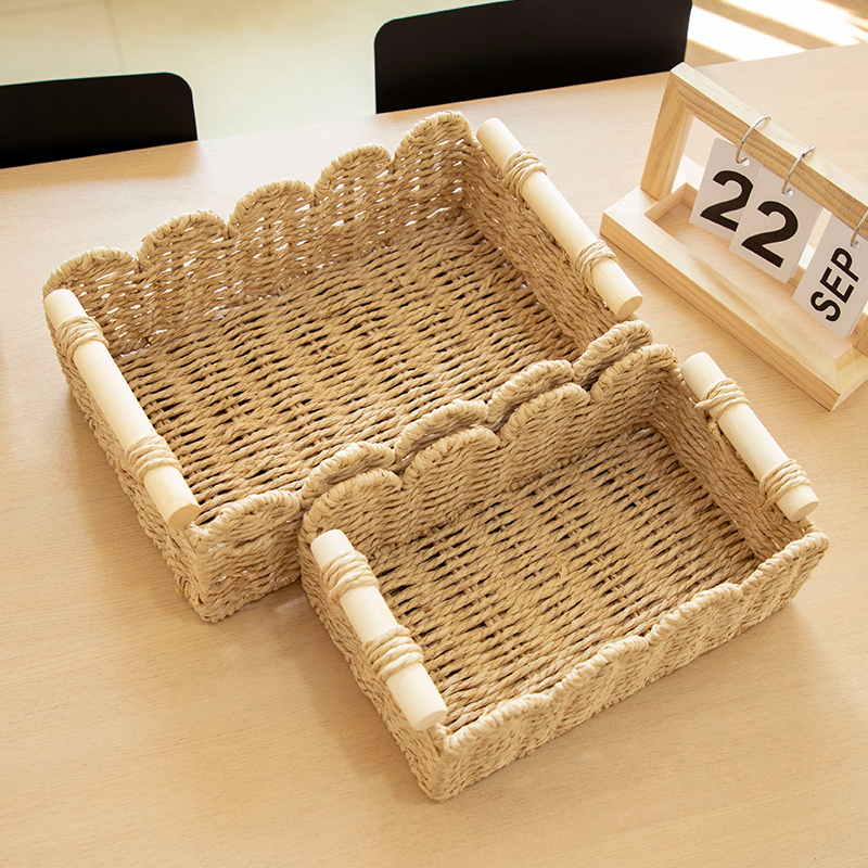 宜然家居花边纸绳桌面收纳筐