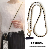 高档手机挂绳斜挎长款 挂链珍珠皮卡手机链金属背链带通用包包挂链