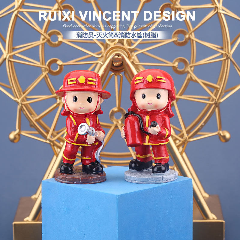 手办公仔盲盒手办消防主题素材消防水管灭火筒蛋糕火警消防员烘焙