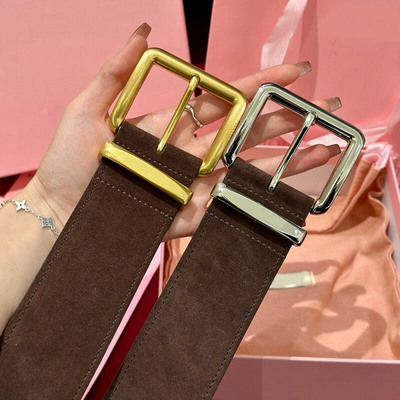 绒面牛皮宽版5CM连衣裙腰带