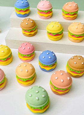 微缩食玩仿真马卡龙色大汉堡迷你儿童DIY配饰自制冰箱贴厨房过家