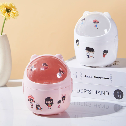 卡通桌面垃圾桶迷你可爱翻盖家用收纳桶办公室学生收纳盒笔筒