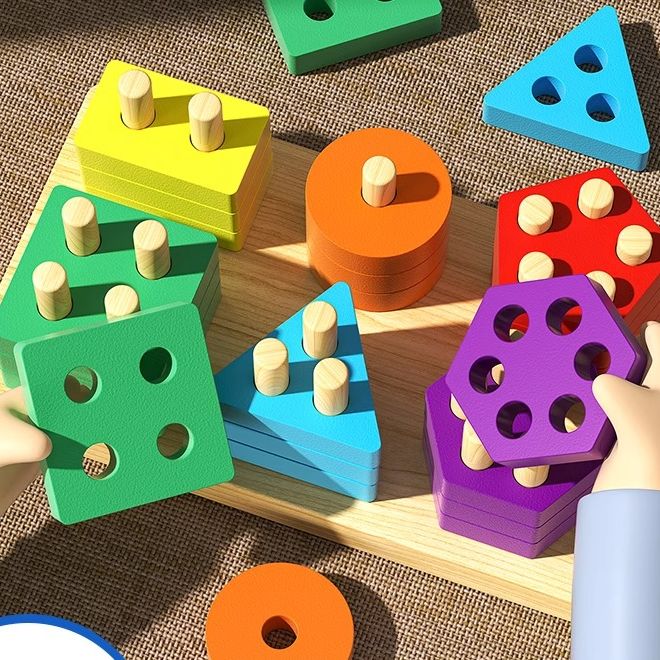 蒙氏几何套柱幼儿童益智拼装积木玩具3到6岁男孩女孩宝宝形状配对