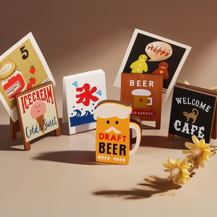 可爱海报牌摆件木质便签留言夹咖啡店啤酒甜筒照片夹拍摄道具