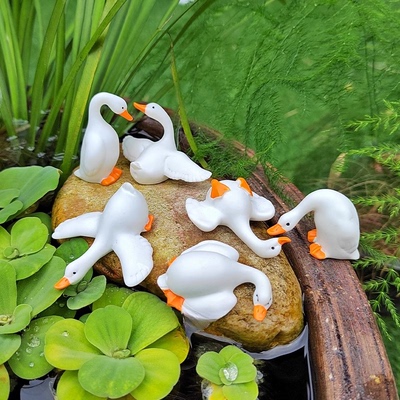 可爱大白鹅鸭子天鹅钓鱼翁微景观摆件盆栽盆景鱼池假山造景装饰品