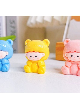 树脂卡通实色创意立体小熊娃娃公仔 混装可爱呆萌小摆件配饰