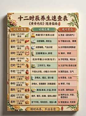 十二时辰养生速查表亚克力平面冰箱贴现代健康生活中医馆磁贴