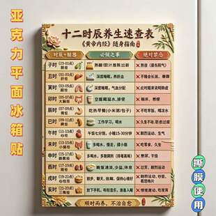 十二时辰养生速查表亚克力平面冰箱贴现代健康生活中医馆磁贴
