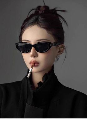 复古猫眼墨镜女防晒遮阳高级感2026新款椭圆近视偏光黑色太阳眼镜