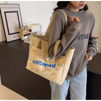 2025新款潮单肩托特包包包女帆布包大学生上课装书布袋包外出通勤