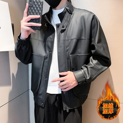 新款男士皮夹克立领加绒