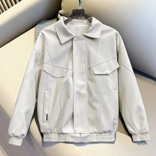 白色皮衣男款美式复古休闲皮衣