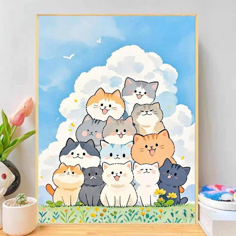 2026新款钻石画可爱卡通治愈猫咪手工diy贴画带框儿童十字绣客厅,居家布艺,钻石绣,淘宝优惠券,粉丝福利购,淘宝优惠卷