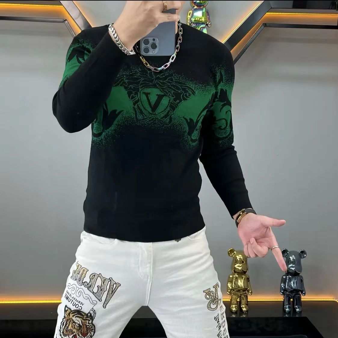 2025冬季新款男士摩卡绒针织毛衣