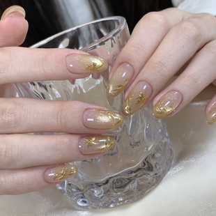 富贵金色蝴蝶高品质穿戴甲指甲贴假指甲小红书秋冬烫金美甲贴纸